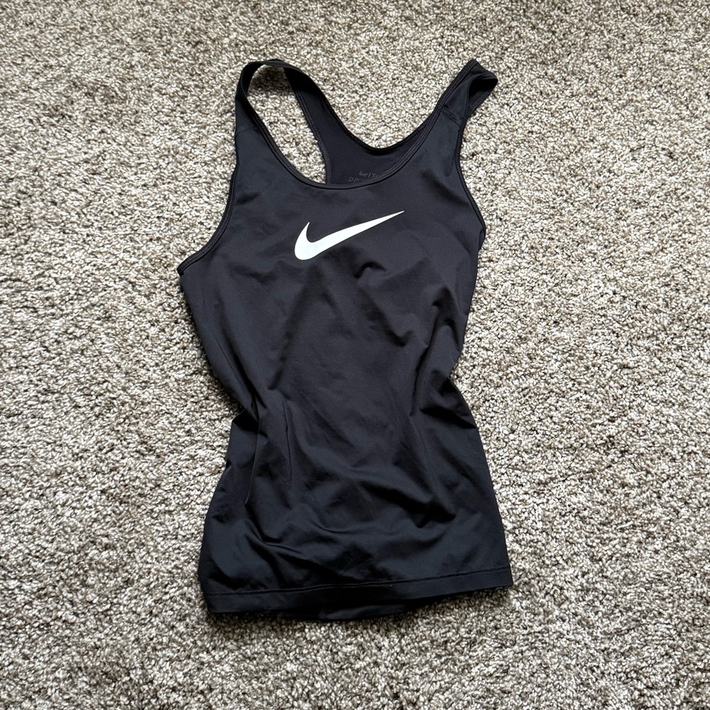 Nike Black Fitted Tank Top with White Swoosh